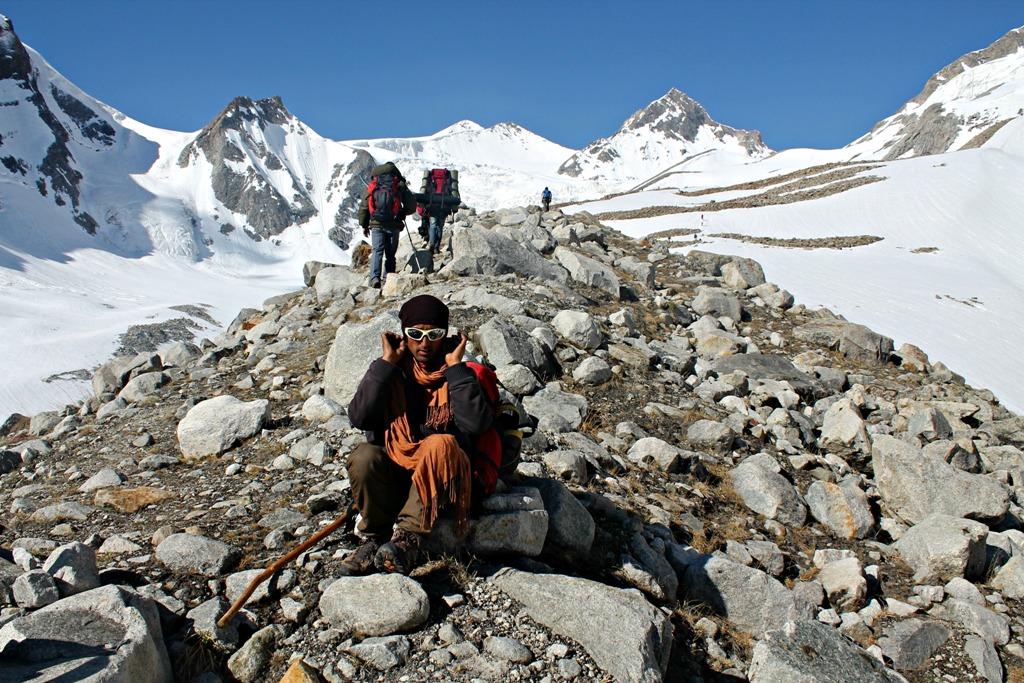 Boulder patch near pass base camp , Lamkhaga pass