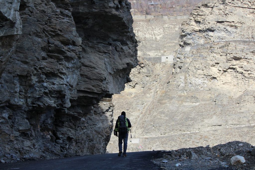 Walking on NH 5 near Moorang village of Kinnaur