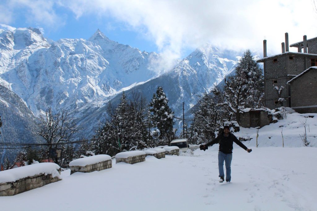 Hiking on snow near Kalpa football ground in Kinnaur