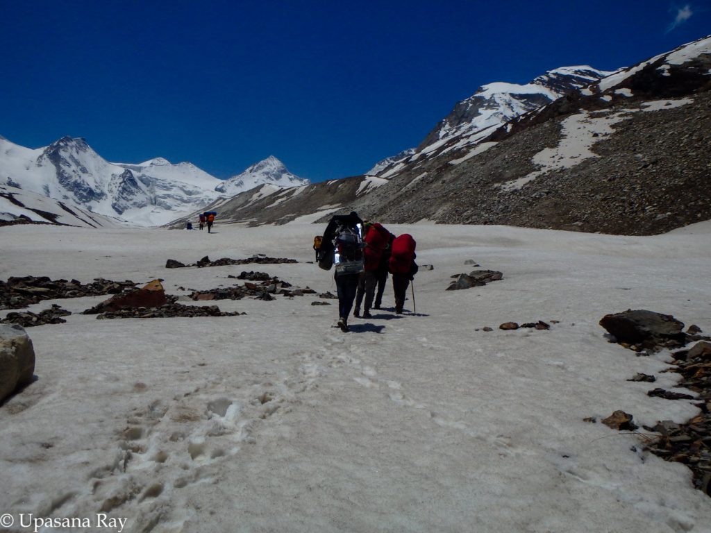Climbing up to the Lamkhaga pass base camp