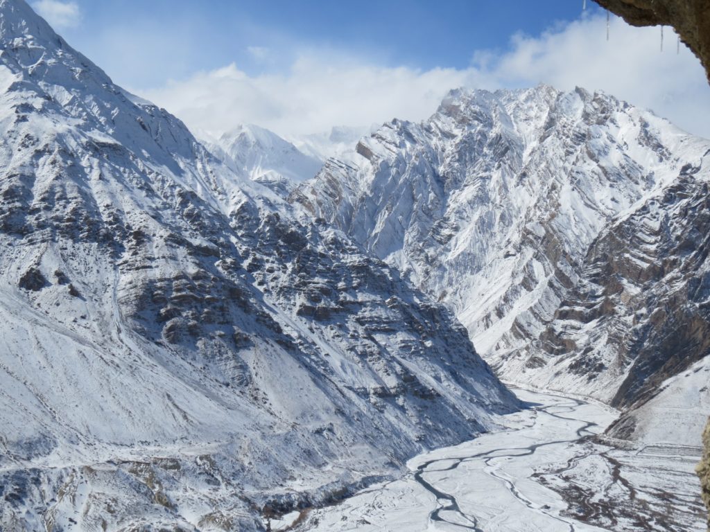 Spiti river meandering by Dhankar monastery of Spiti valley