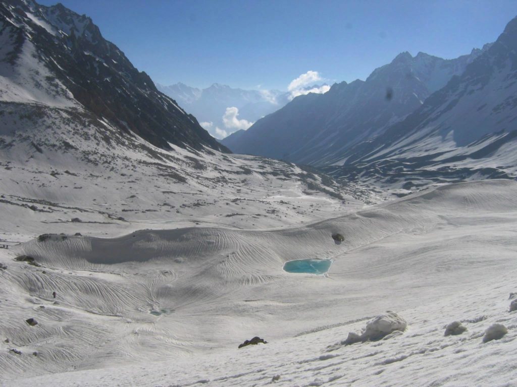 Looking backwards at Glacial Lake while climbing the Charang- La pass