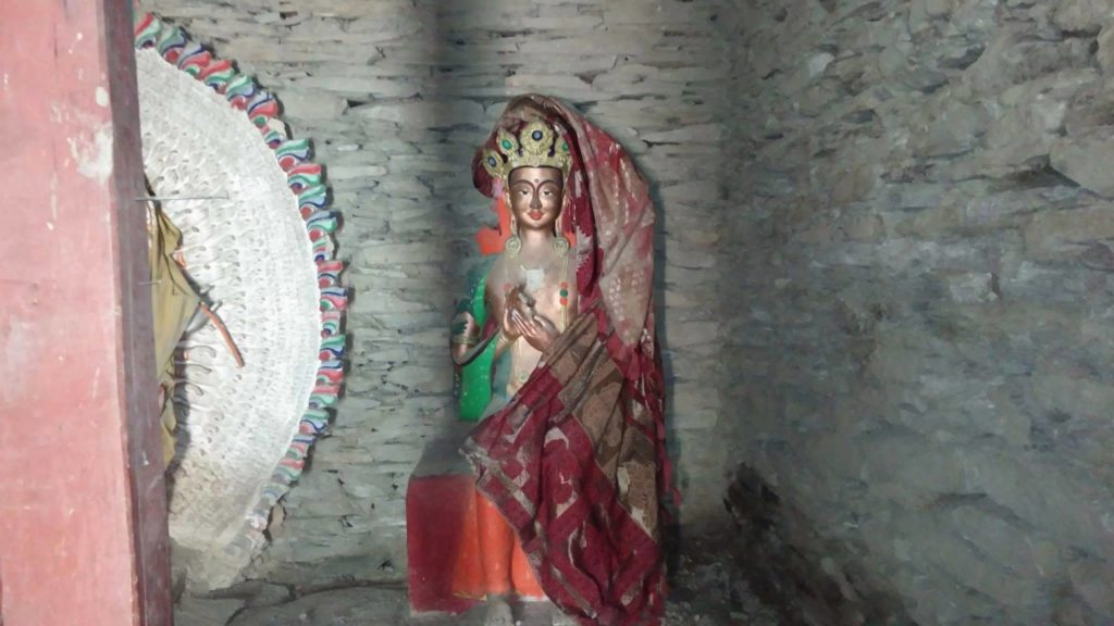 Bronze sculpture of a Buddist deity inside Rangrik Tungma monastery