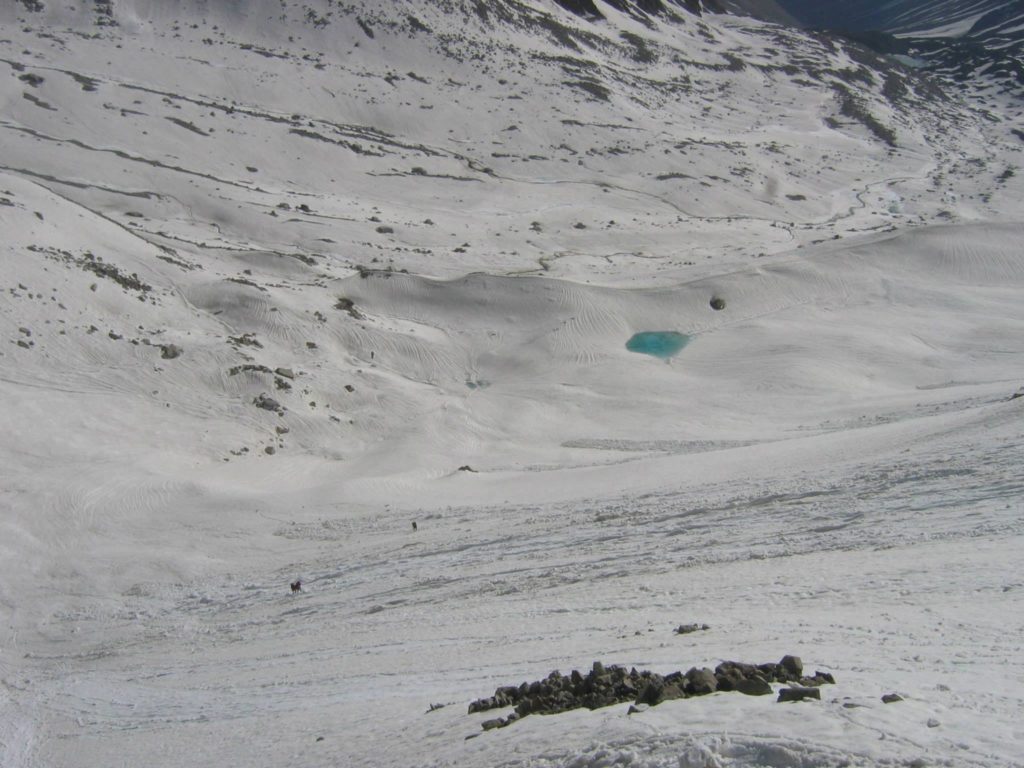 Looking backwards at Glacial Lake - en route CharangLa | Kinnaur Kailash Parikrama trek blog