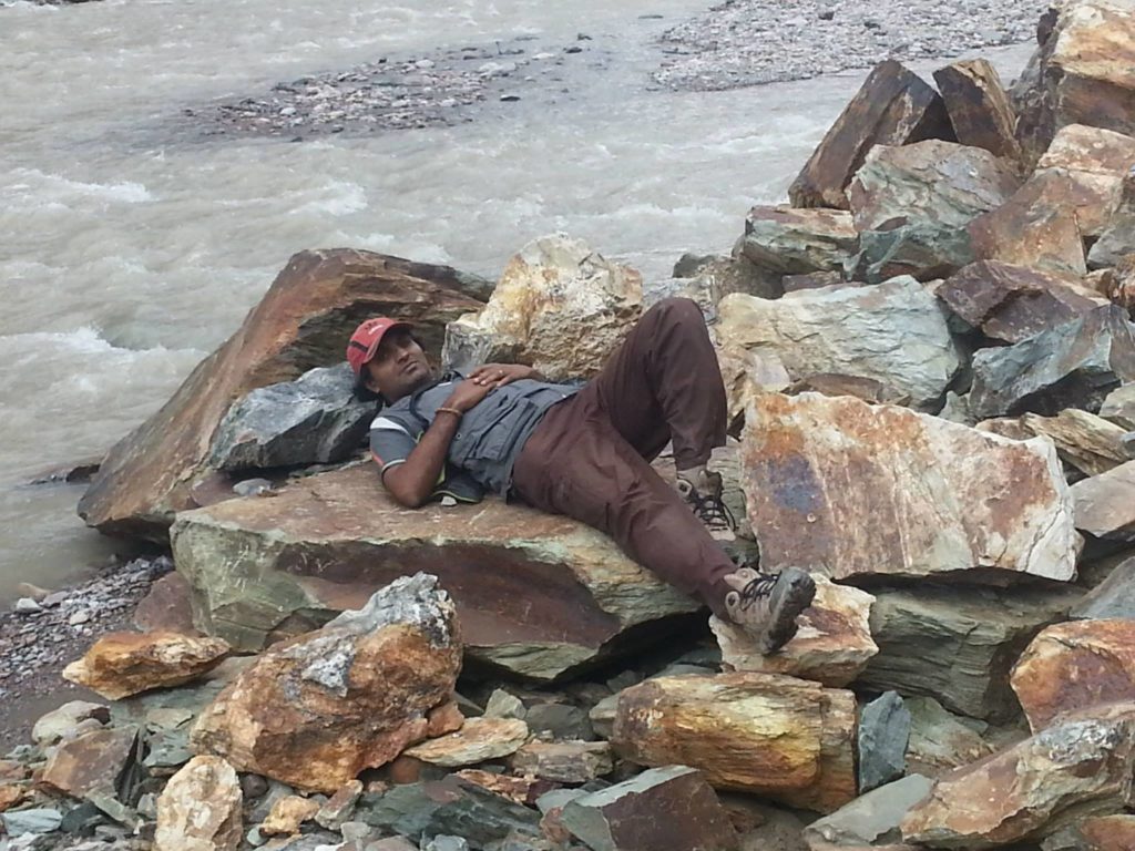 Unwinding on the boulder bed..