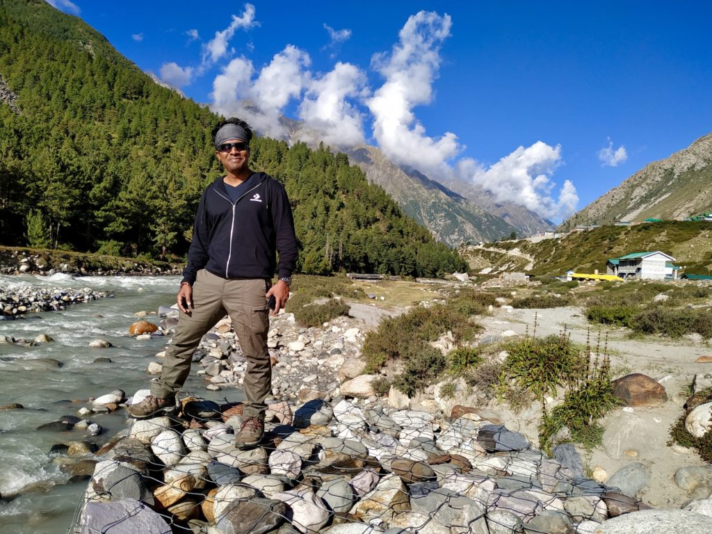 Standing by the Baspa river below Chitkul village