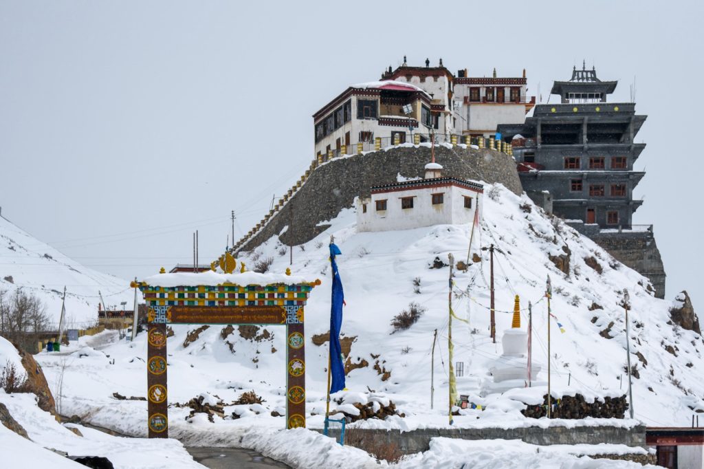 Key monastery gate covered in snow