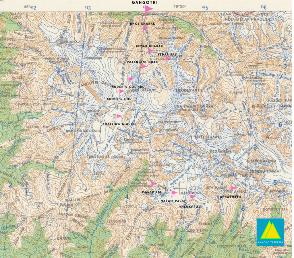 Auden's Col & Mayali pass trek route map
