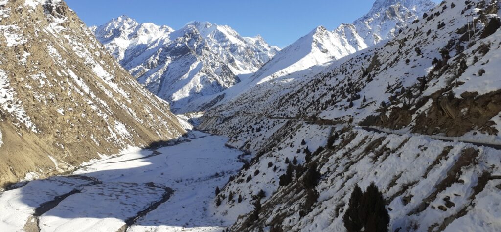Snowy landscape of Charang village of Kinnaur