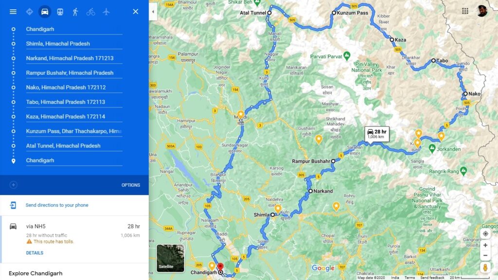 Spiti valley circuit tour map & places