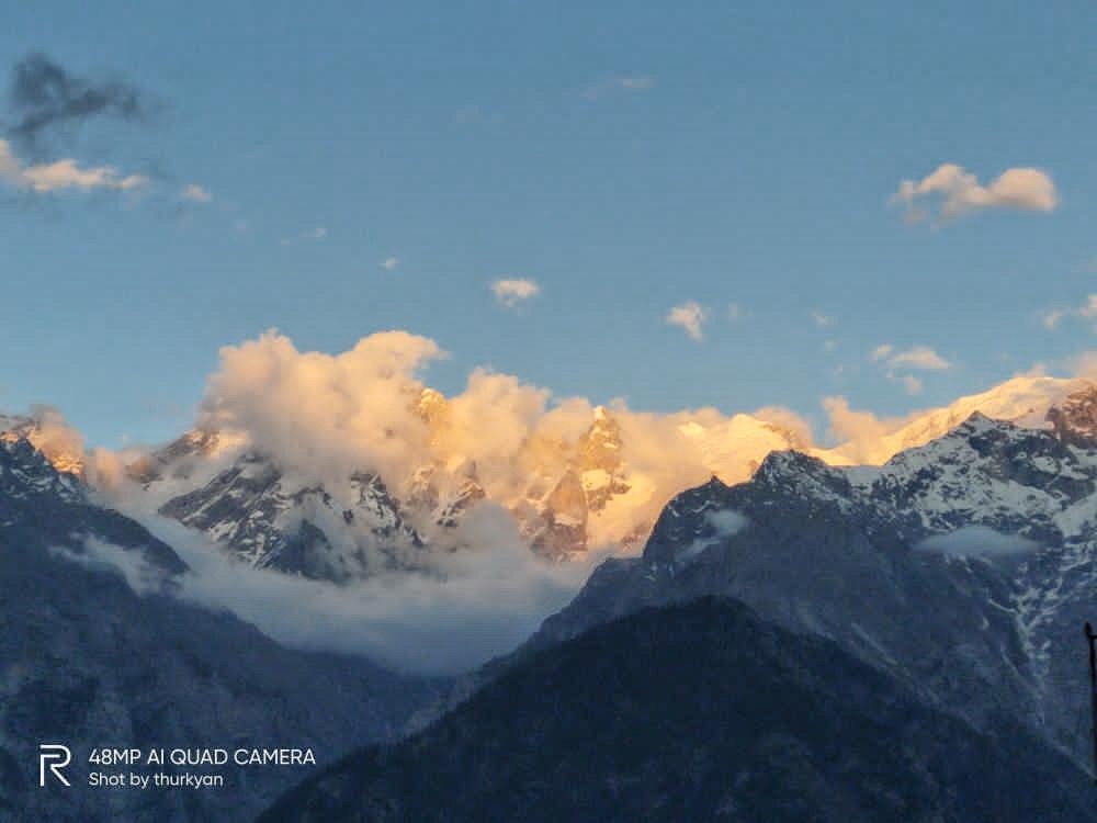 Clouds hanging over Jorkanden peak (6473m)