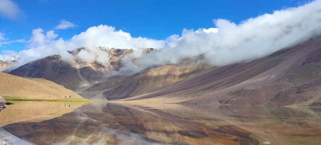 Rain clouds hanging over Chandratal lake