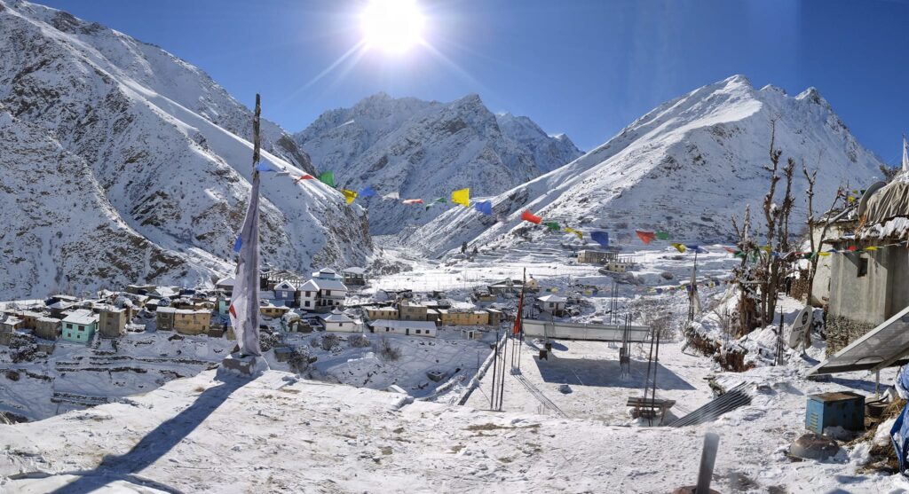 Charang village morning view after fresh snowfall