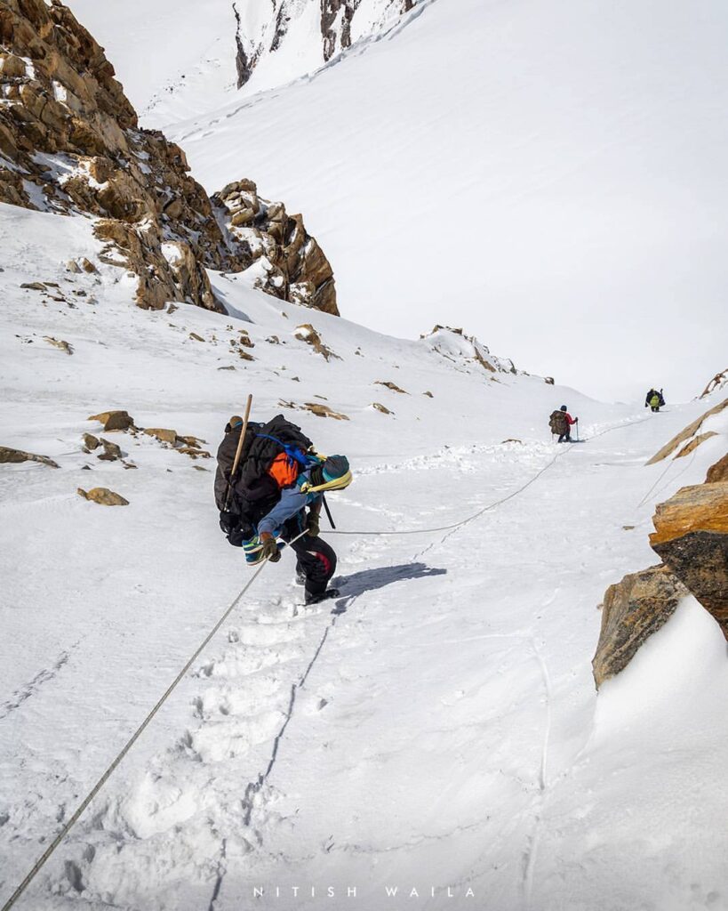 Rappelling down Auden's Col