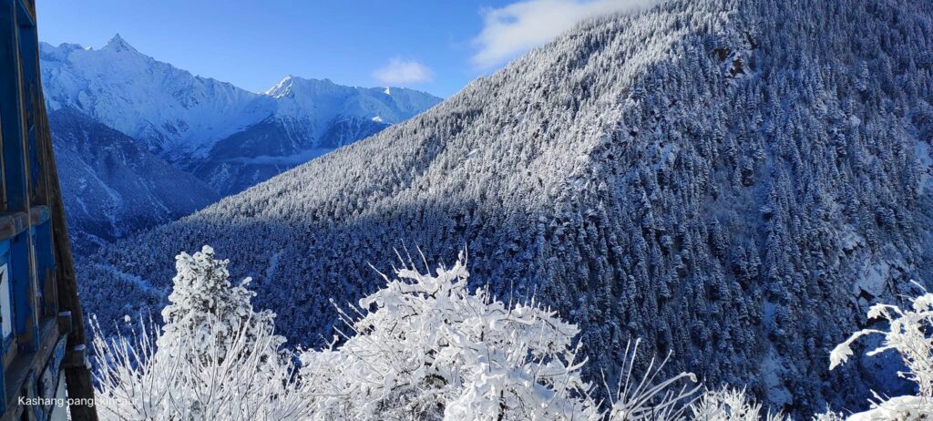 Snowy peak of Kinnaur Kailash as seen from Pangi village