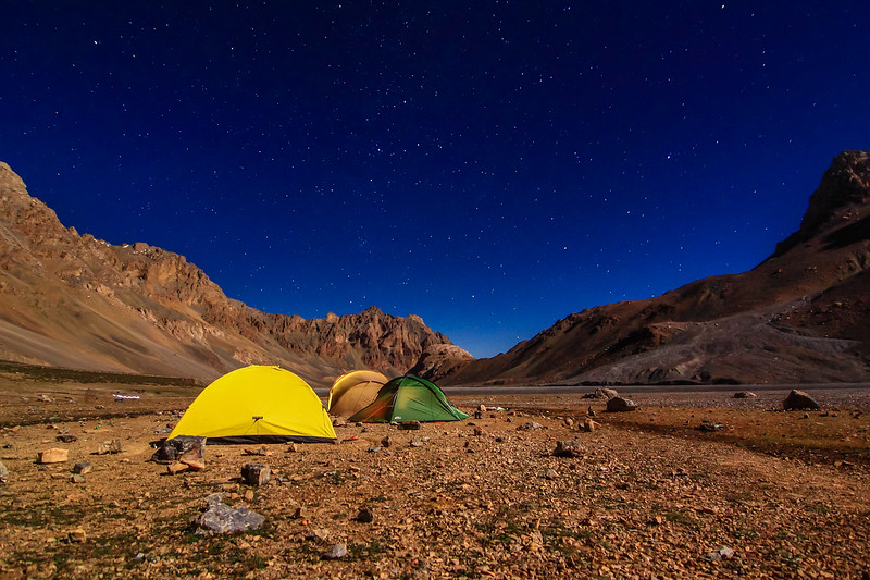Camping in moonlit night