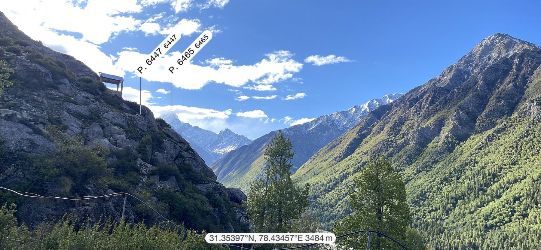 Peaks of Himalayas as seen from Chitkul Village