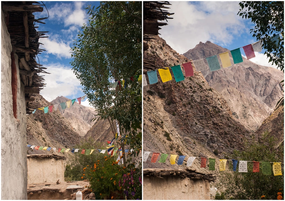 Buddhist prayer flags in Charang