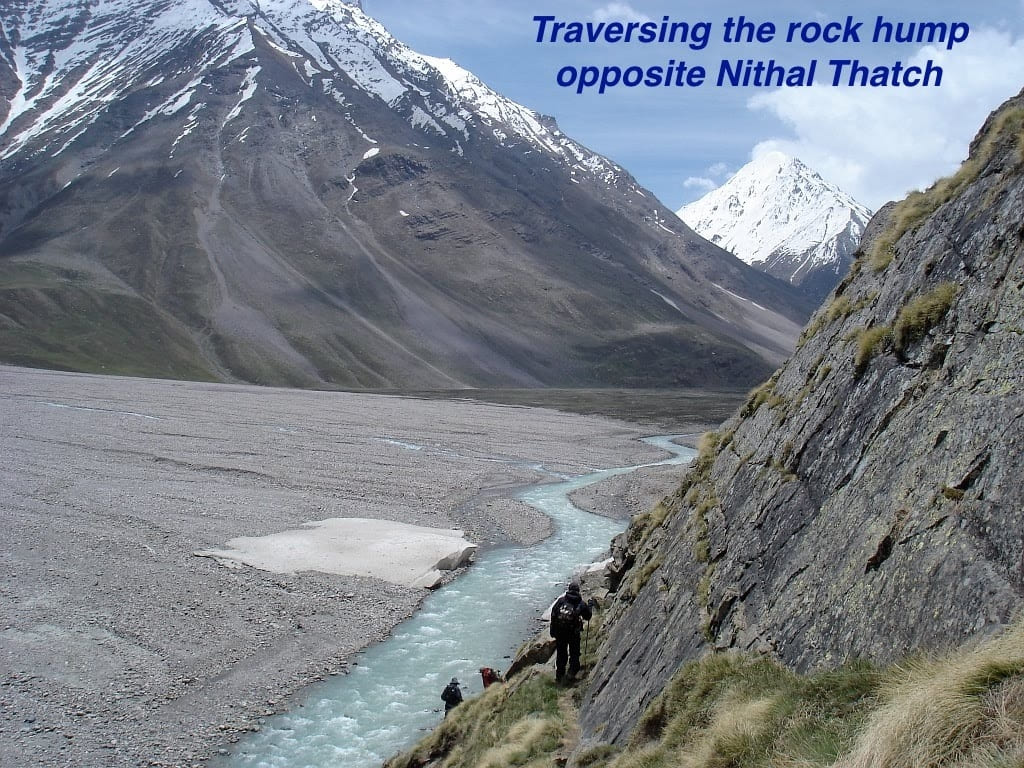 Traversing a rock hump opposite Nithal Thach ITBP camp