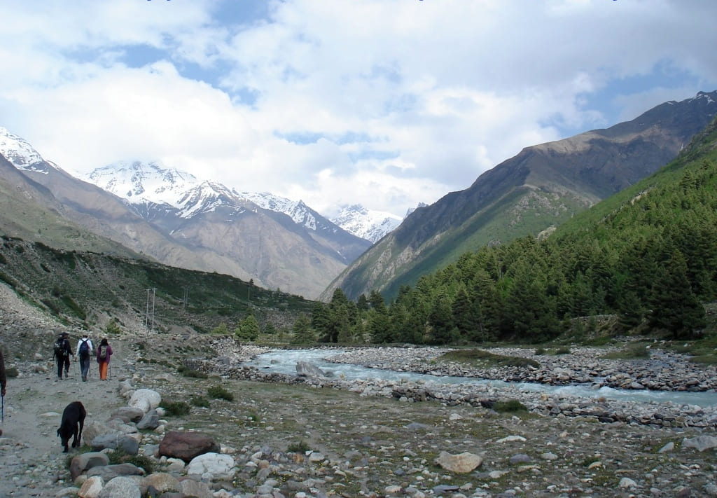 Walking along Baspa river in Chitkul