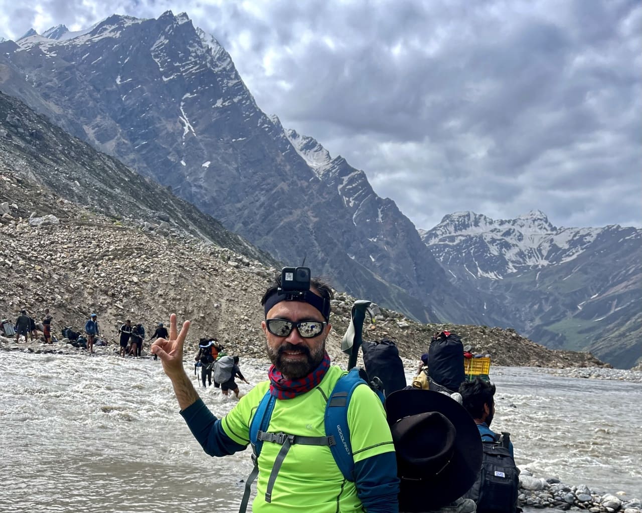 Hiker taking picture before crossing Bhilangana river