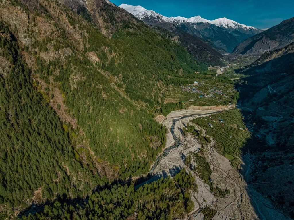 Aerial view of Sangla valley in June Month
