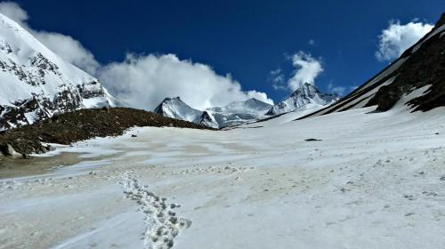 Climbing up the Glacier. Lamkhaga pass base camp.